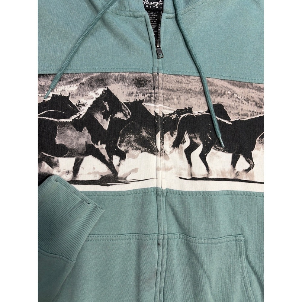 Wrangler Retro Mens Green Horse Graphic Full Zip Hoodie Sweatshirt XL 10LWK558B - Picture 2 of 9